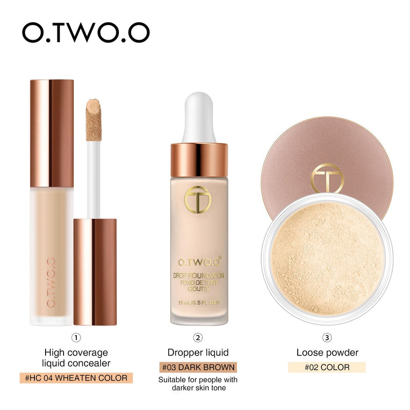 O.TWO.O Kit de maquillaje facial: corrector, base y polvos