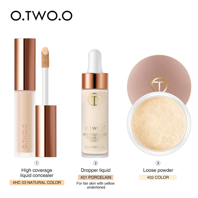 O.TWO.O Kit de maquillaje facial: corrector, base y polvos