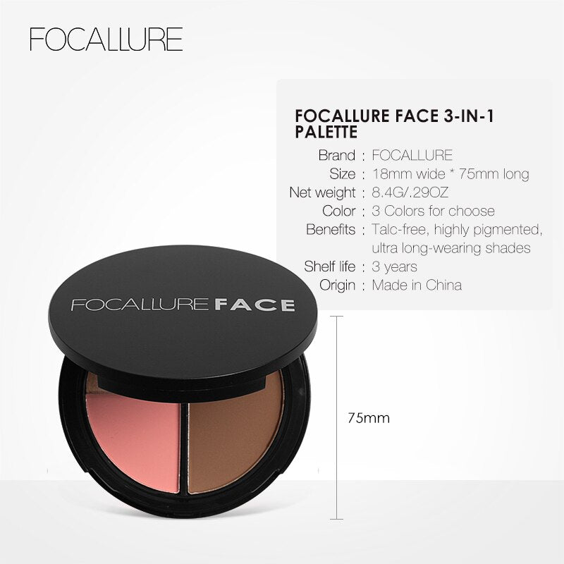 Paleta de contorno facial Focallure - Iluminador y Bronceador