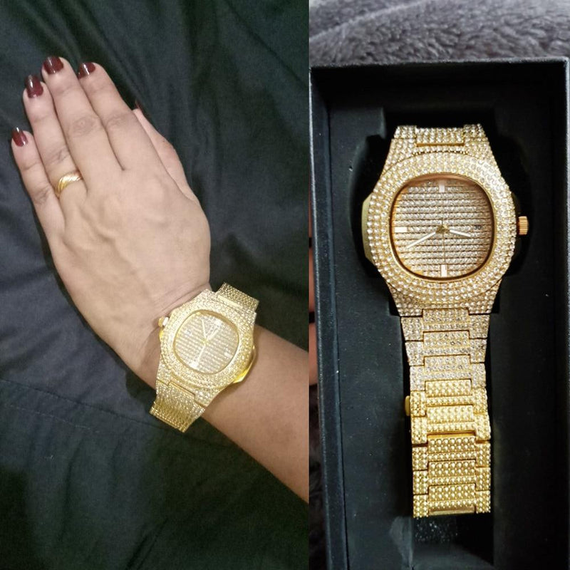 Reloj Unisex Chapado en Oro 18k con Piedras Circonitas - Envío Gratis