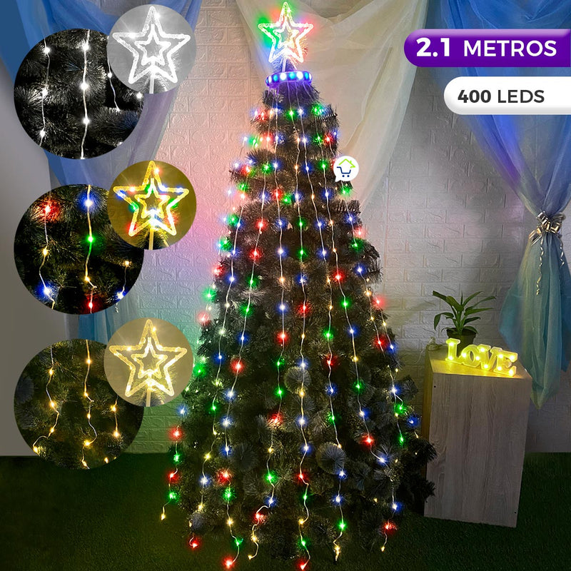 Estrella Para Arbol Efecto Cascada 2.1 M 400 LEDS Decoracion Navidad 1580A